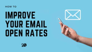 A hand holds a phone with and envelope icon. Text reads How to improve your email open rates