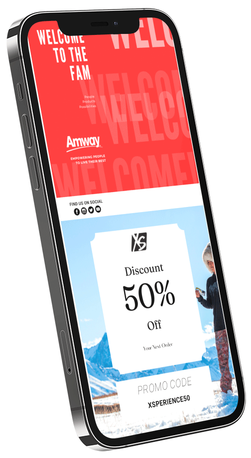 phone with amway page with 50 percent off xs promo code